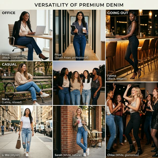 Modelos usando Consciência Jeans em diferentes situações